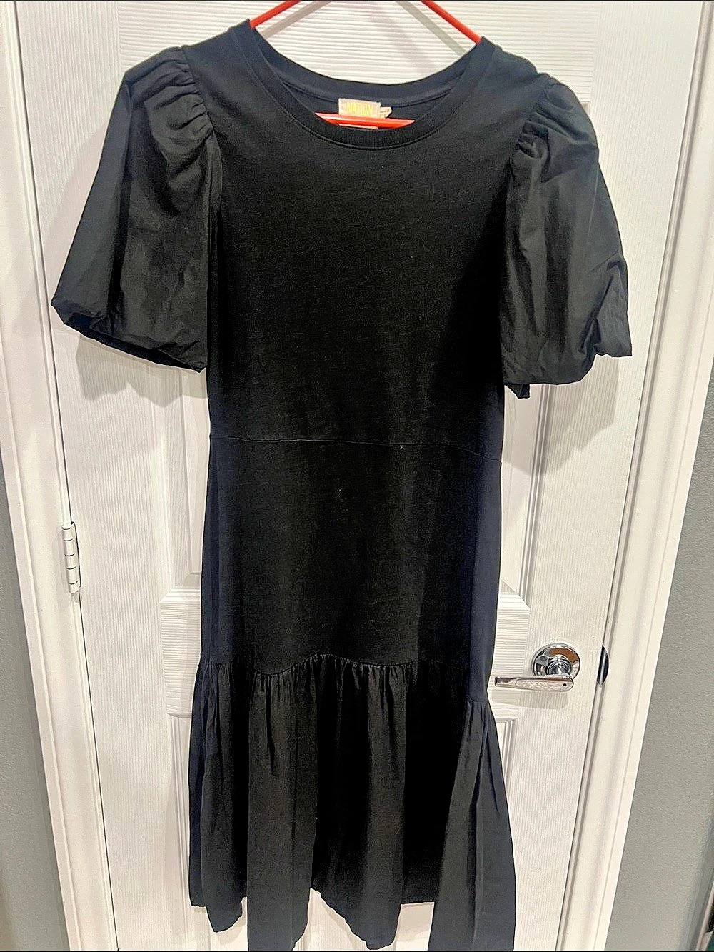 Nation Black Puff Sleeve Dress Like New